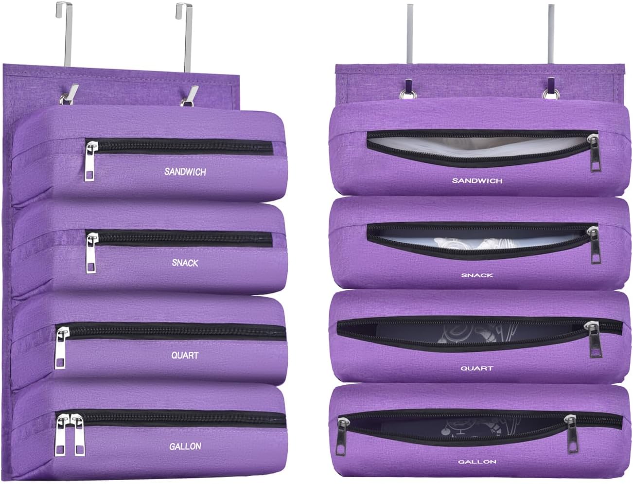 Zipper Bag Organizer Compatible with Gallon, Quart, Sandwich & Snack Food Storage Bag, Kitchen Plastic Bag Storage Organizer for Kitchen RV Camper (Purple)