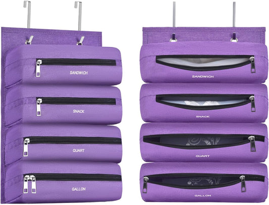 Zipper Bag Organizer Compatible with Gallon, Quart, Sandwich & Snack Food Storage Bag, Kitchen Plastic Bag Storage Organizer for Kitchen RV Camper (Purple)