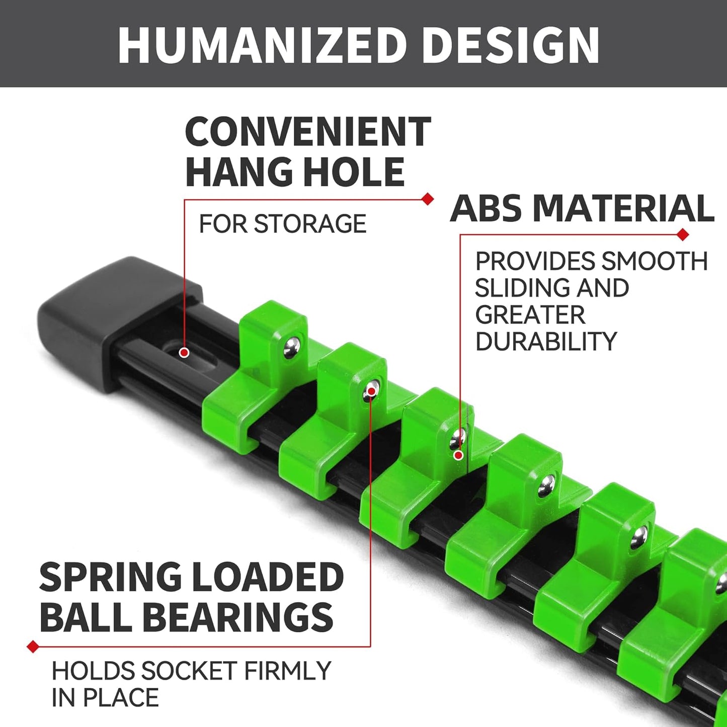 Socket Organizer Drive ABS Tools - Green Socket Holder, Premium Quality 9 Pieces Socket Holders Kit 1/4-Inch x 48 Clips, 3/8-Inch x 45 Clips, 1/2-Inch x 36 Clips（9PC,Green