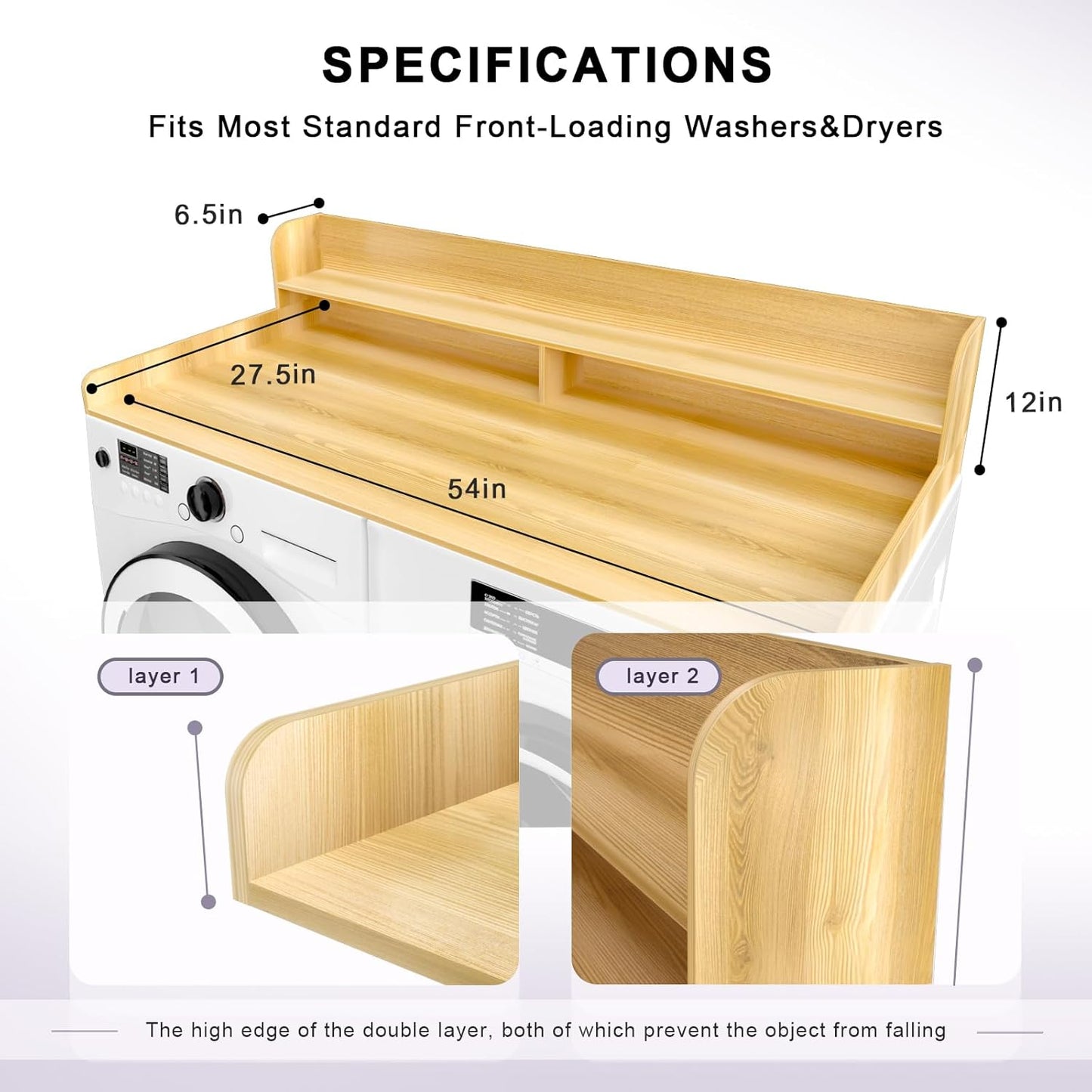 2-Tier Washer and Dryer Countertop Shelf, White Laundry Topper with Non-Slip Pads, Laundry Room Storage & Organization for Small Apartment Kitchen