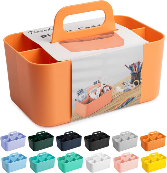 Tiawudi Multipurpose Caddy Organizer, Plastic Caddy with Handle, Stackable Desk Organizer for Stationery, Marker and Pencil, Office Supplies Organizer, Dorm Caddy