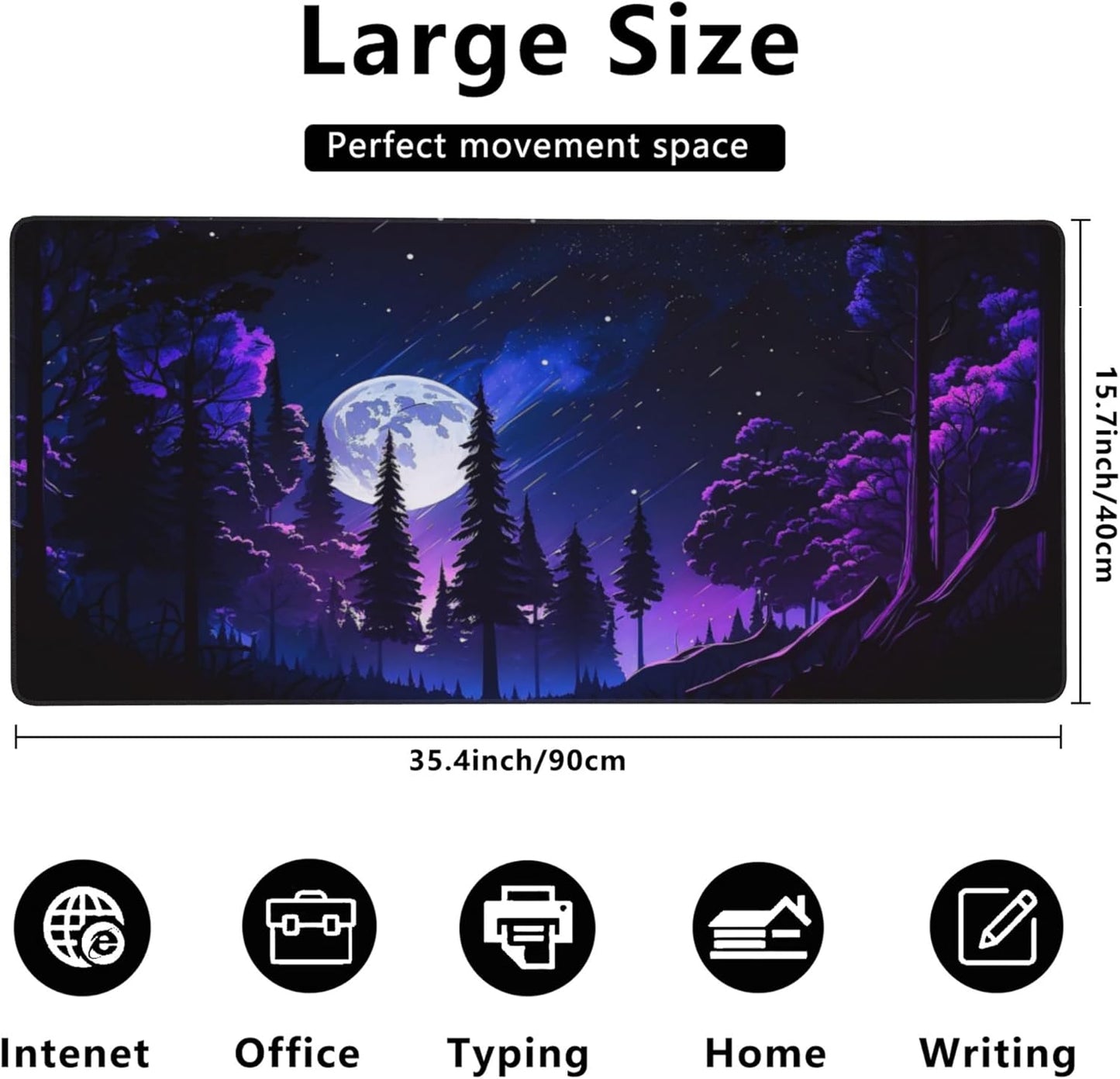 Gaming Mouse Mat Moon and Forest Large Mouse Pad Extended Mouse Pad Desk Mat Non-Slip Rubber Base Mice Pad Desk Pad for Office Game Home 35.4x15.75 in