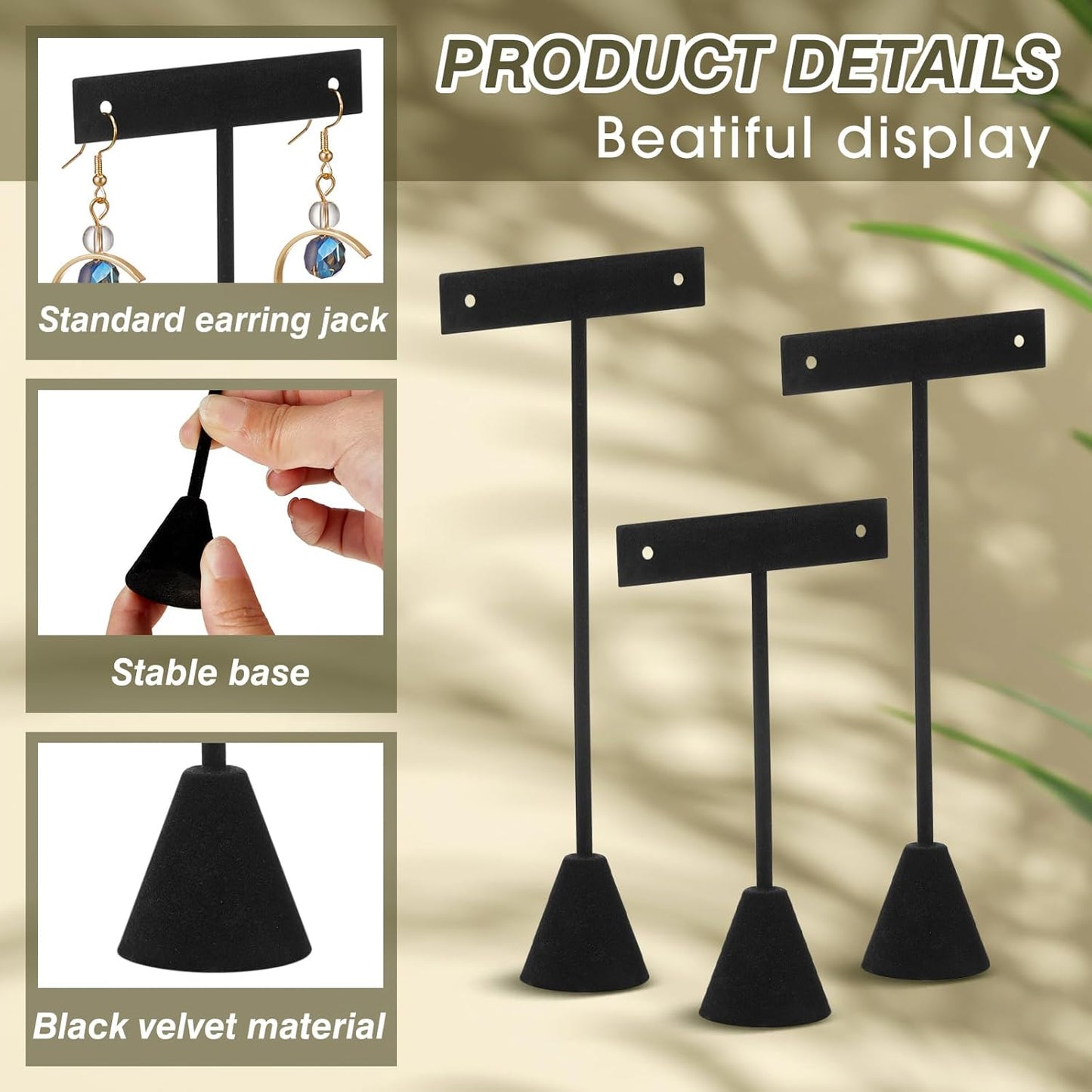 Marsui 12 Pcs Earring Display Set Earring T Bar Display Earring Holders with 3 Heights Earrings Display Stand for Jewelry (Black)