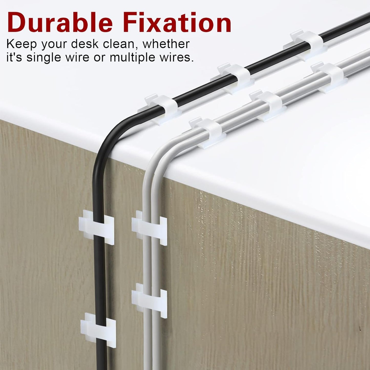 XHF 5/8” Adhesive Cord Clips White 60pcs, Outdoor Christmas Light Clips, Cable Management Staples for Under Desk, Car, Wall, TV, PC, Ethernet