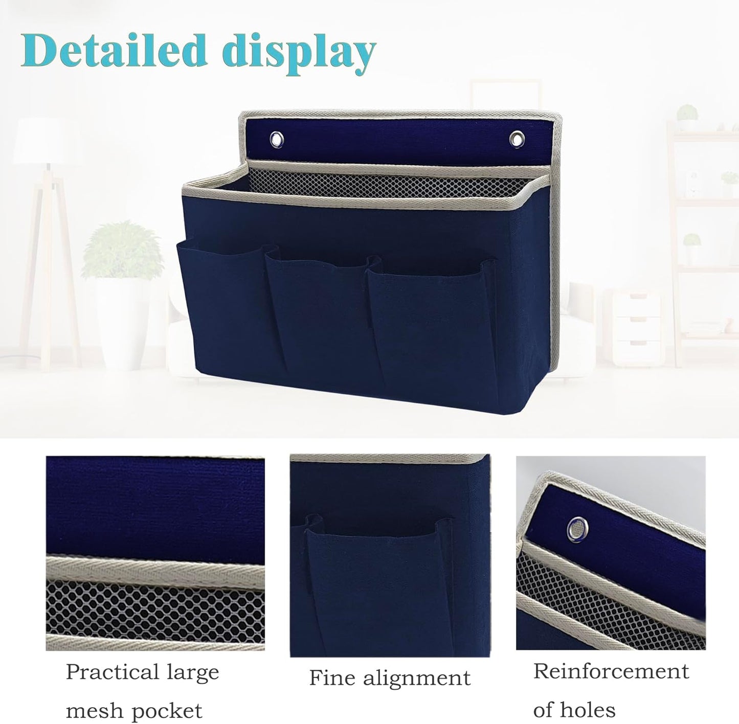 Wall Hanging Organizer Bag/Hanging Baskets with Large Mesh Compartment & 3 Pockets，Over the Door Hanging Organizer Space Saving Storage for Bedroom,RV Camper, Closet (Navy Blue -1 Pack)