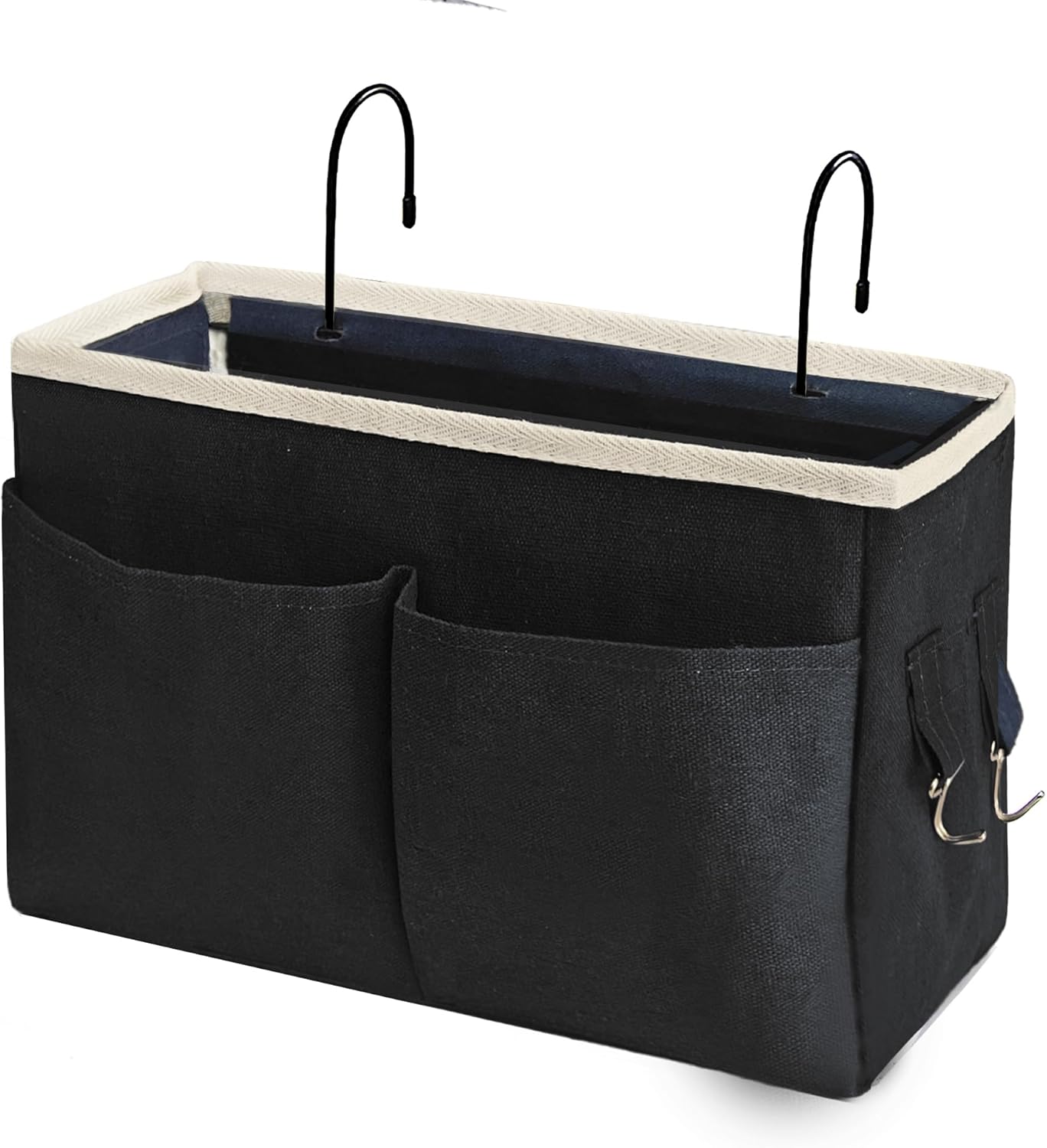 Bedside Caddy Bedside Hanging Storage Basket Multi-Function Organizer Caddy for Bunk and Hospital Beds Dorm Rooms Bed Rails, Can be Placed Glasses Books Mobile Phones（Black）