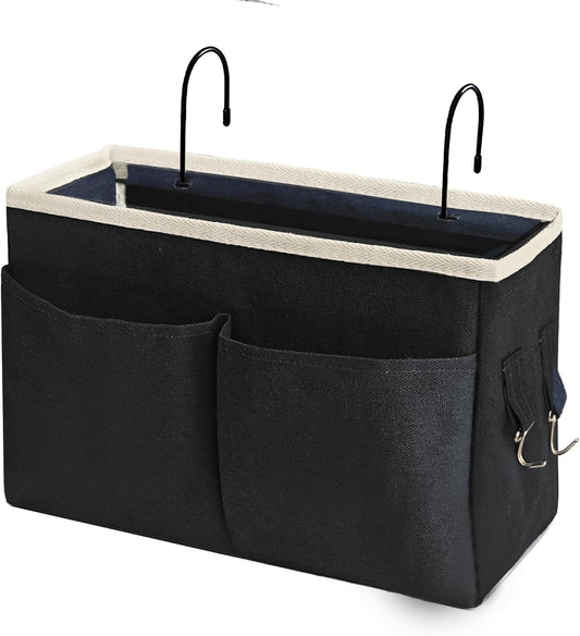Bedside Caddy Bedside Hanging Storage Basket Multi-Function Organizer Caddy for Bunk and Hospital Beds Dorm Rooms Bed Rails, Can be Placed Glasses Books Mobile Phones（Black）