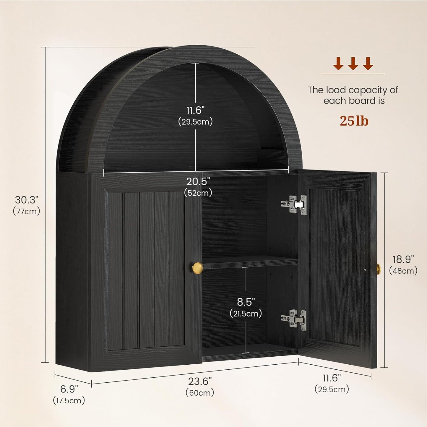 Arched Bathroom Wall Cabinet, 23.6 x 30.3'' Over The Toilet Cabinet with Grille Door, Adjustable Shelf, Wall Mounted Cabinets for Bathroom Laundry Room Kitchen (Grille Door, 30IN)