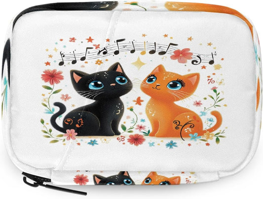 Vintage Music Note Cute Cat Pill Organizer Travel Medicine Case with Zipper Daily Vitamin Storage Bag Portable 8 Slot Weekly Pill Box Supplement Holder for Home Office Gym Travel