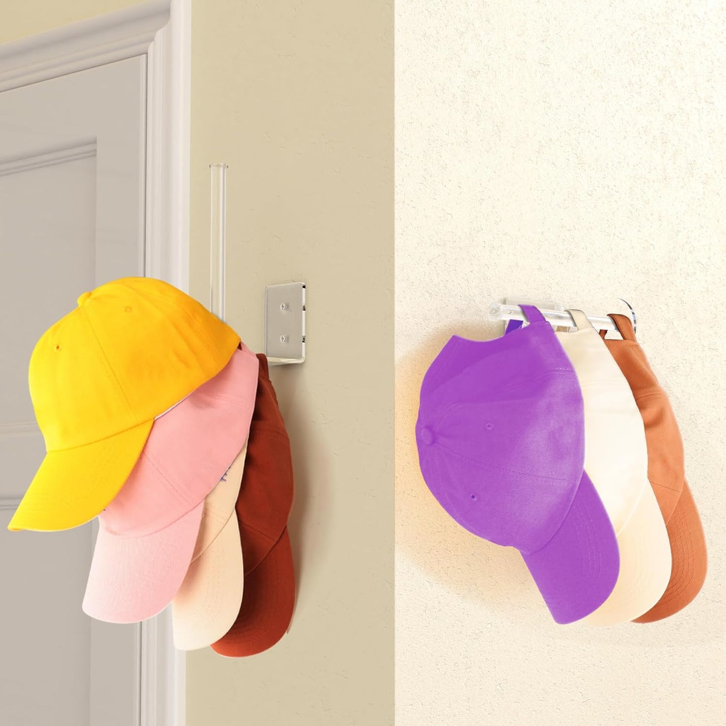 2 Pack Hat Racks for Baseball Caps, Acrylic Hat Organizer, Hat Hooks for Wall, Hat Holder Storage Organizer, Hat Hanger Strong Adhesive/Wall Drilled for Door, Bedroom, Closet(Clear 6 in)