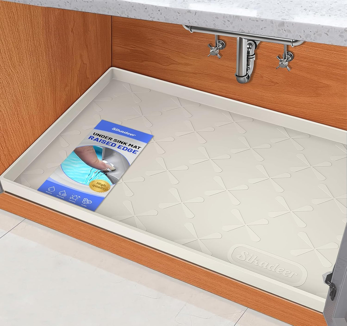 SIKADEER 28" x 19" Under Sink Mat Waterproof, Silicone Mat Kitchen Drawer Shelf and Cabinet Liner, Sink Protector for Kitchen Organizers and Storage, Boot Tray Pet Food Mats