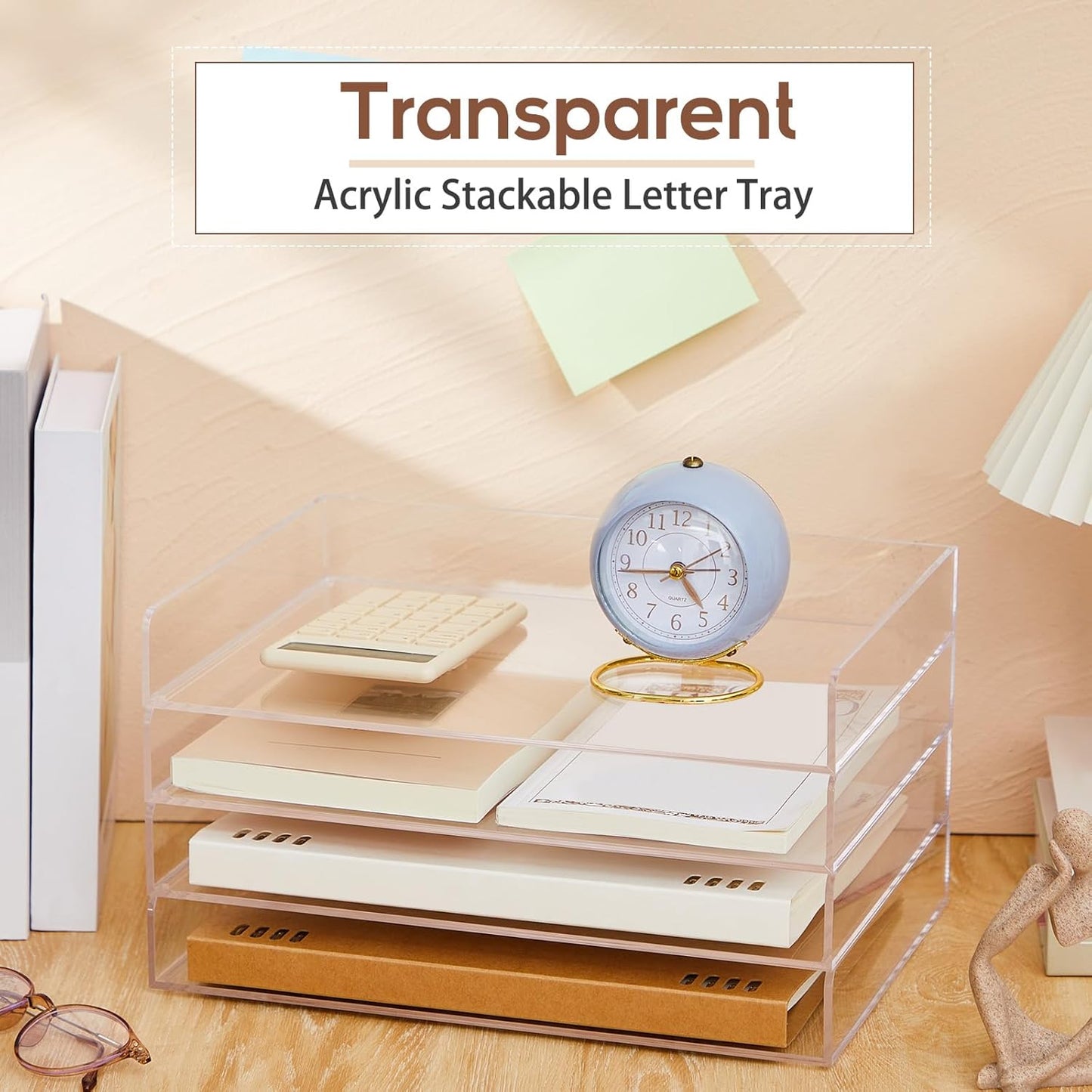 Harloon 4 Tier Acrylic Paper Tray 12.4 x 8.9 x 1.7 Inches Stackable Letter Clear Organizer No Need to Assemble Acrylic Paper Organizer File Tray for Office Workspace Desktop Storage(Transparent)