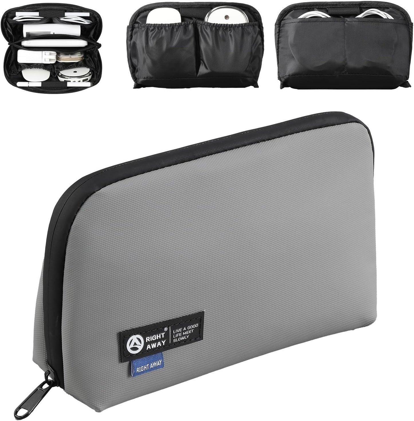 RIGHT AWAY Travel Tech Pouch，Waterproof Cord Case，Electronics Organizer Travel Case，Cable Organizer Storage Bag For Phone, Charger, Accessories（Gray）