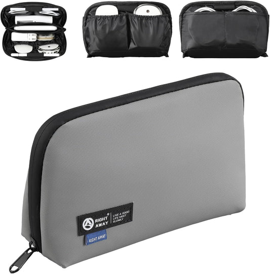 RIGHT AWAY Travel Tech Pouch，Waterproof Cord Case，Electronics Organizer Travel Case，Cable Organizer Storage Bag For Phone, Charger, Accessories（Gray）