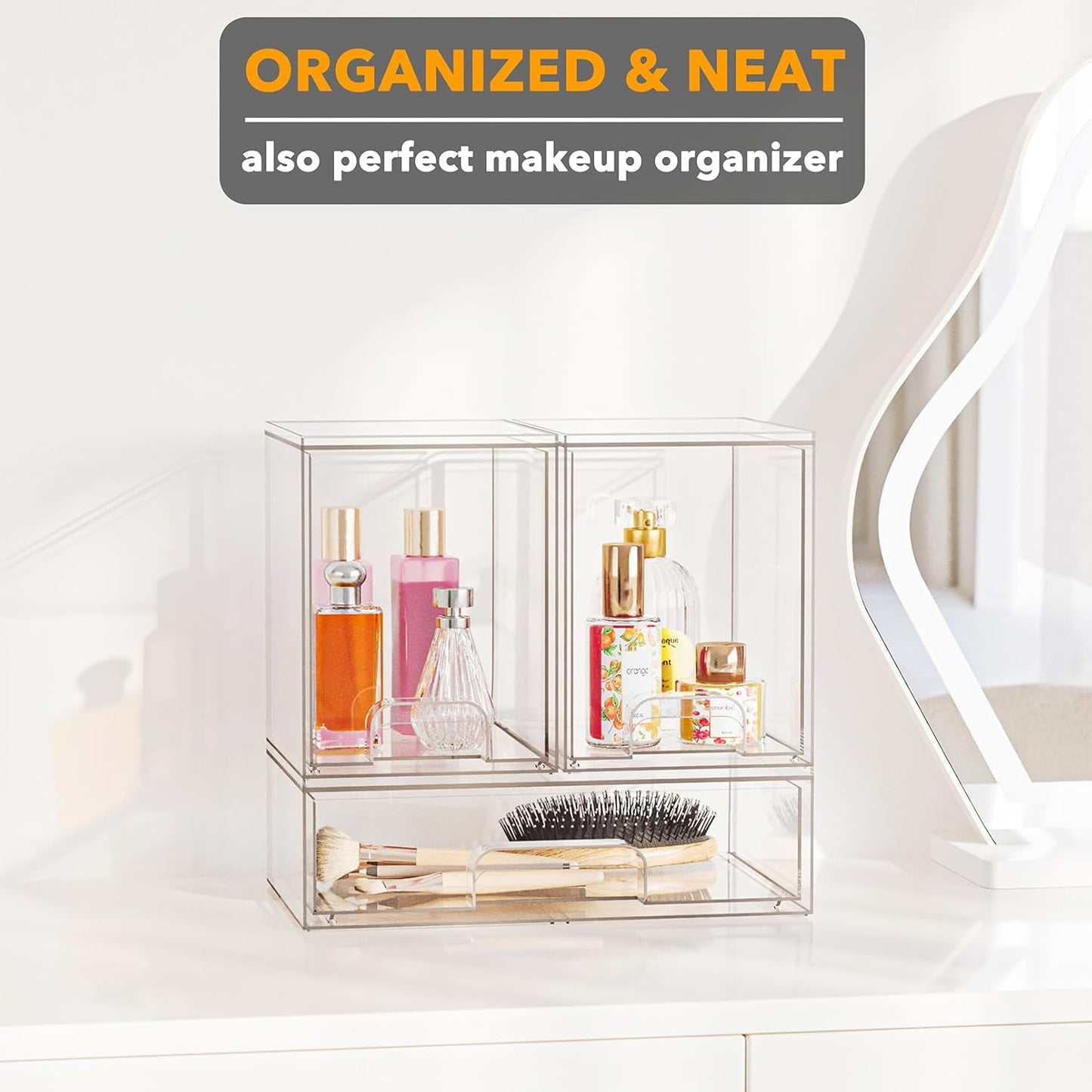 SpaceAid Bottle Storage Organizer Baby - Acrylic Bottles Station Organizer Container, Stackable Clear Drawers for Countertop, Vanity, Bathroom, Cabinet, Pantry Organization, 3 Pack, 2M1L, 10.9" H