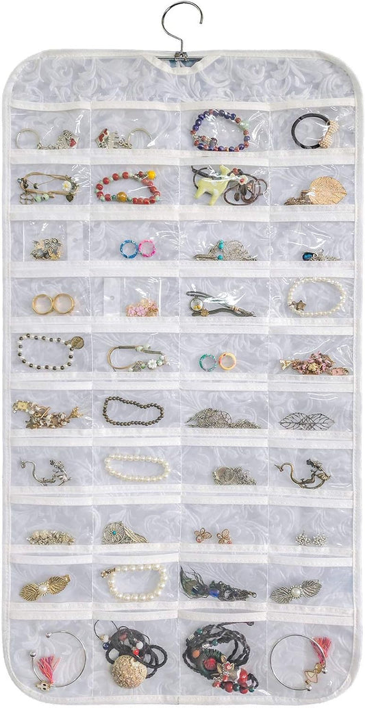 BB Brotrade Hanging Jewelry Organizer,Accessories Organizer,80 Pocket Organizer for Holding Jewelries (White-Embossed)