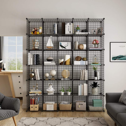Metal Grid 14"x14" Wire Cube Storage - 30 - Cube Modular Shelving Unit, Stackable Bookcase for Office, Bedroom & Living Room