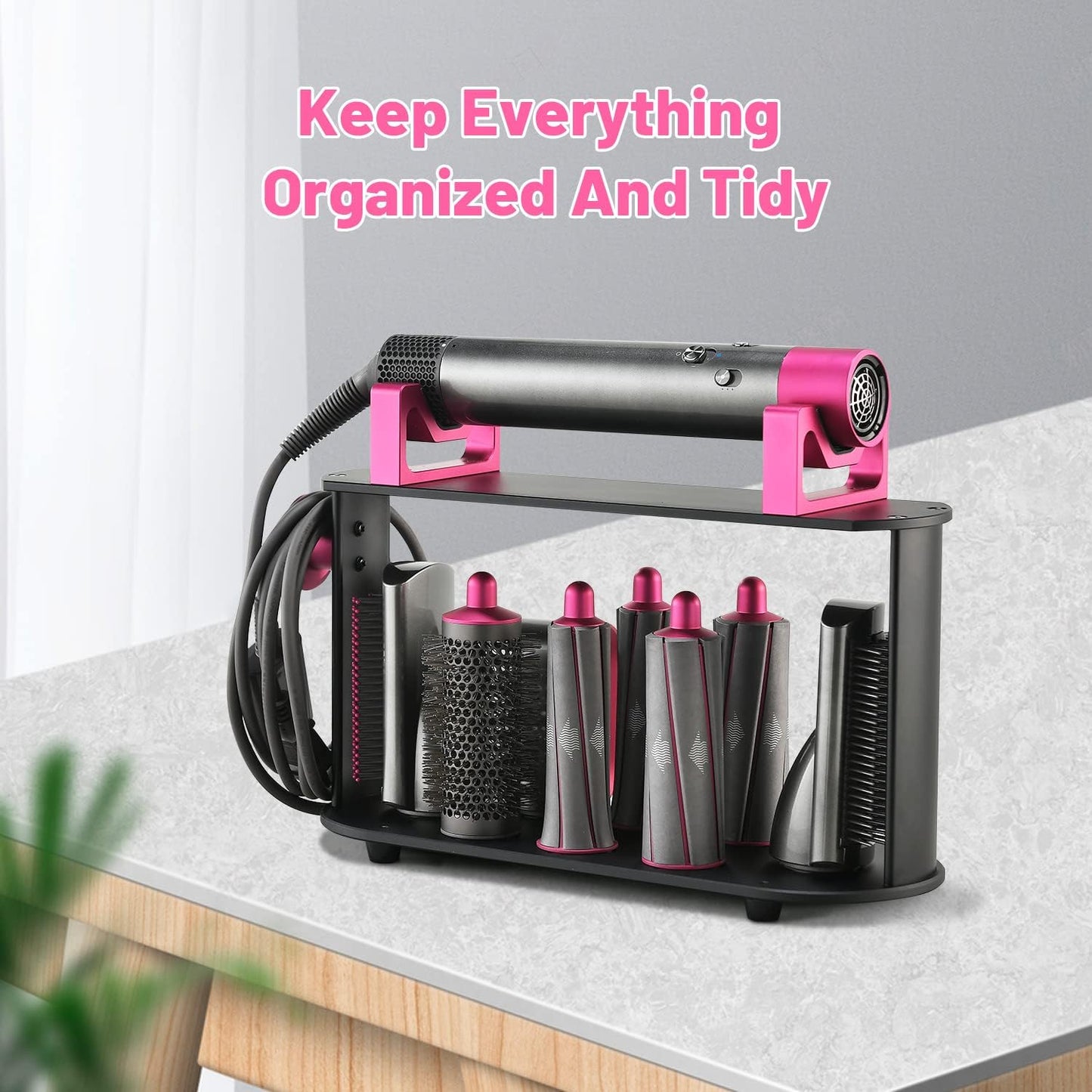 Foho Storage Holder Compatible for Dyson Airwrap Styler, 8-Holes Countertop Bracket Organizer Stand Storage Rack for Hair Curling Iron Wand Barrels Brushes Diffuser Nozzles for Home/Bedroom/Bathroom