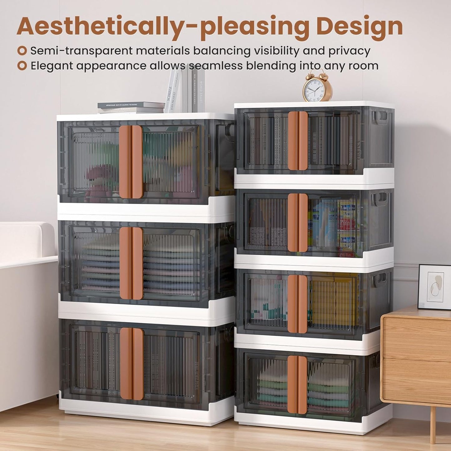 LCG 4-Tier Foldable Plastic Storage Bins with Lids and Doors, 76 Gallon (19 Gal x 4pack), Stackable Organizer Drawer (Extra Large)