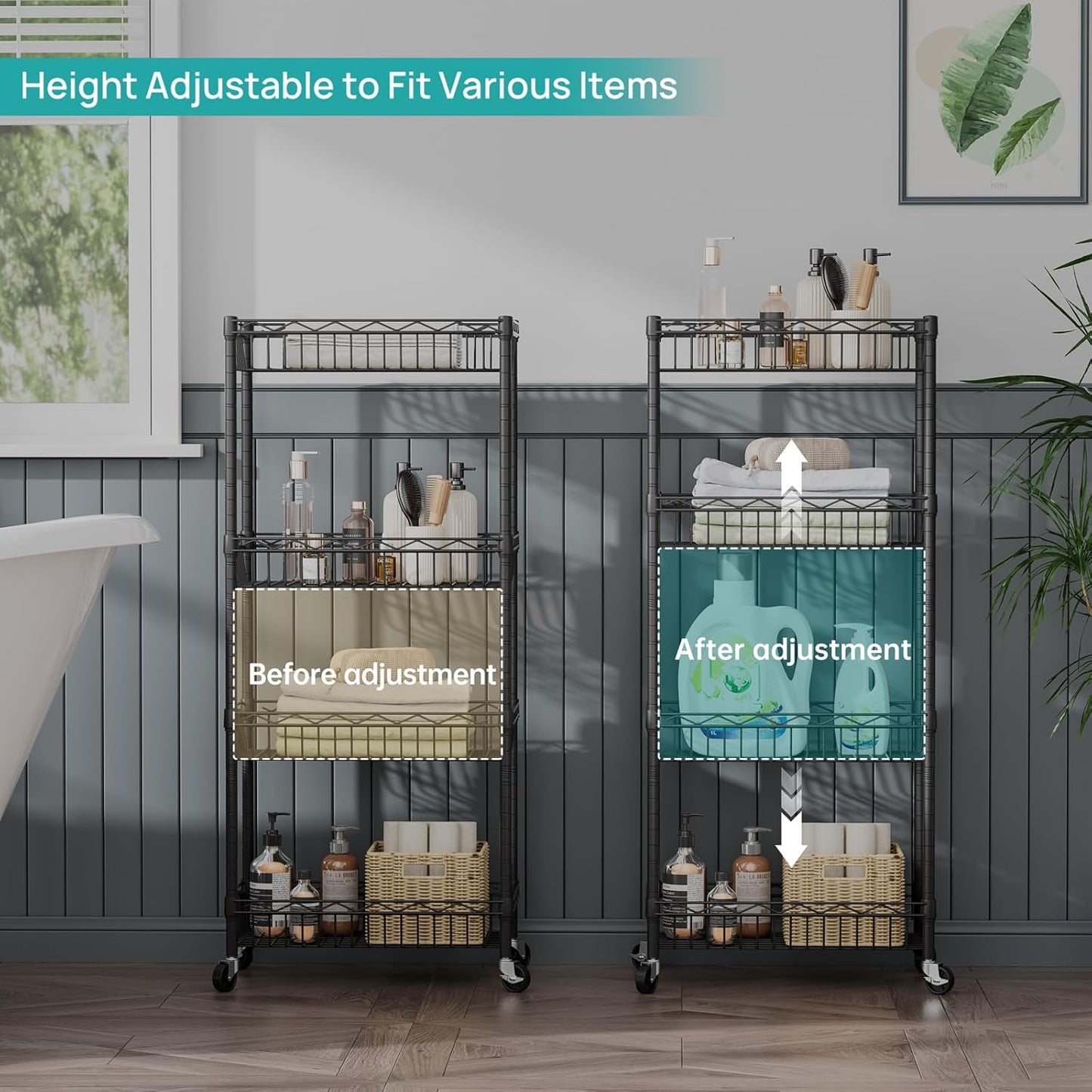 SINGAYE Shelf Closet Wire Shelving：Adjustable Metal Unit for Laundry Room Organization Bathroom Kitchen Home Storage with Wheels Pantry Rack Shelves