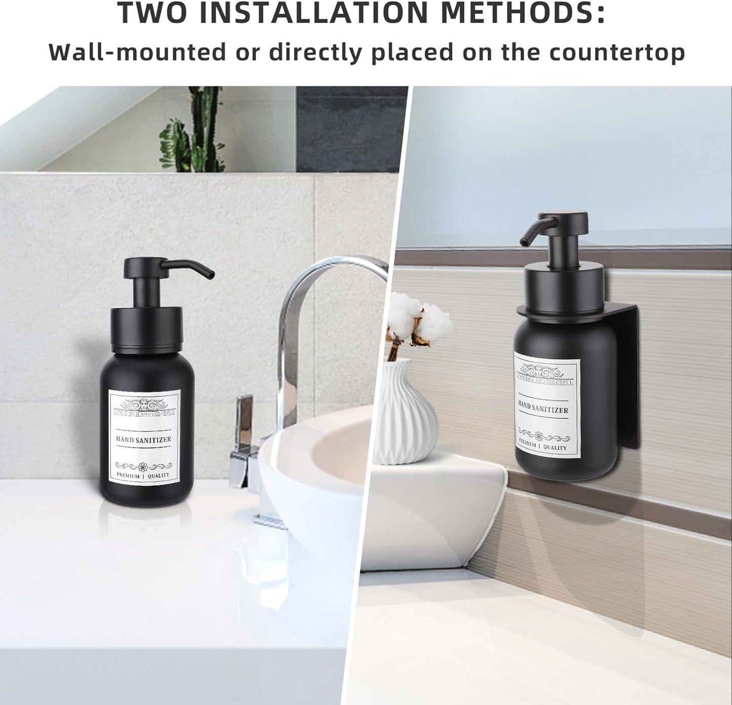 2-Pack Shower Soap Dispenser Set with Pump and Wall Mount, 8.5 Oz Soap and Lotion Dispenser Set with Waterproof Labels,Black