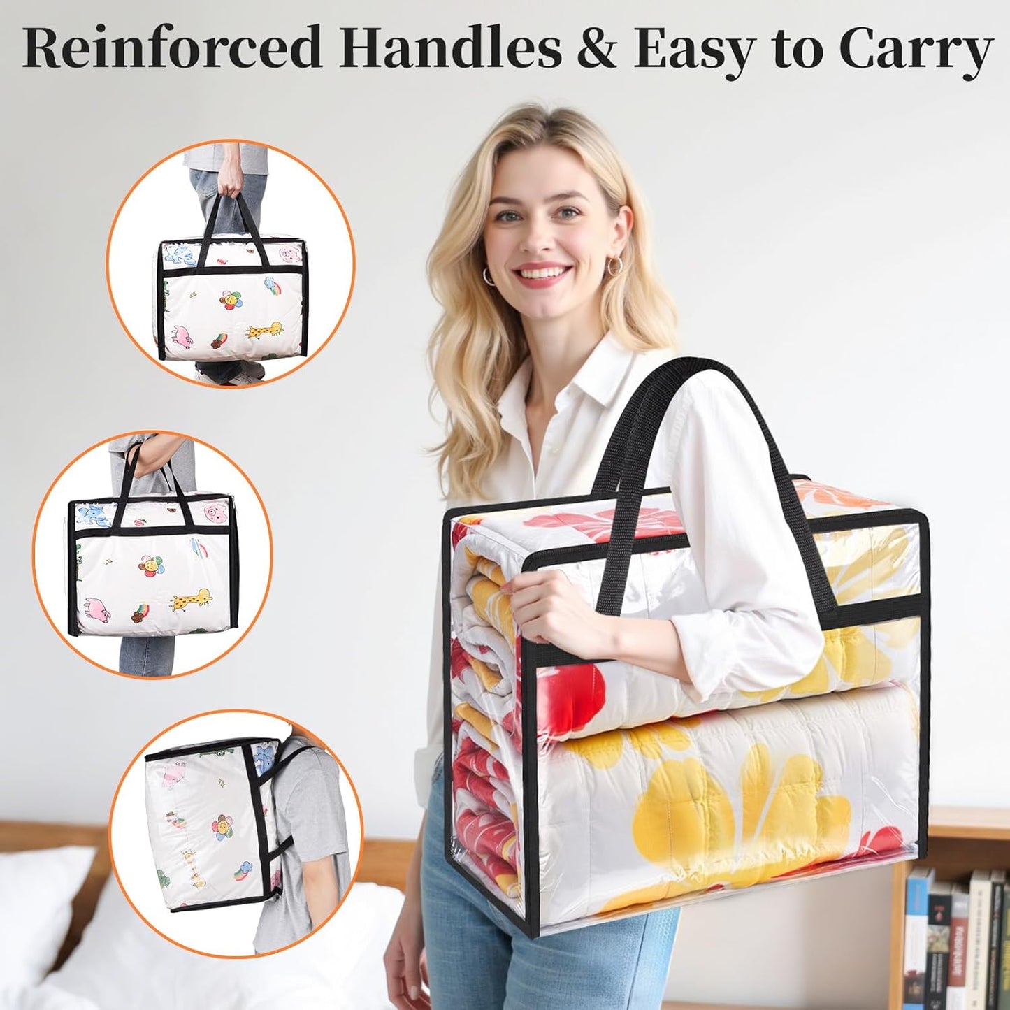 Clear Clothes Storage Bags, 6 Pack Closet Organizers and Under Bed Storage Containers, Foldable Moving Bags with Zippers for Comforter, Blanket, Bedding, Duvet, PVC Packing Bags 60L