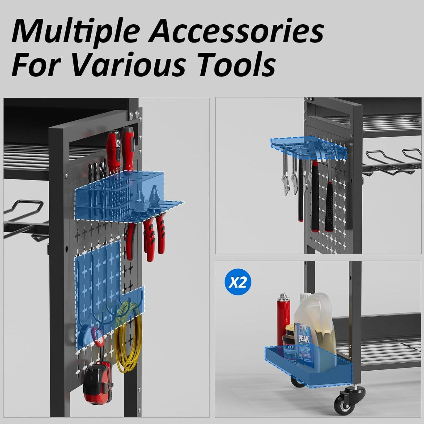 Power Tool Organizer Cart with 8 Power Outlet & Adjustable Storage, Garage Workshop Tool Box Cart, Gifts for Men