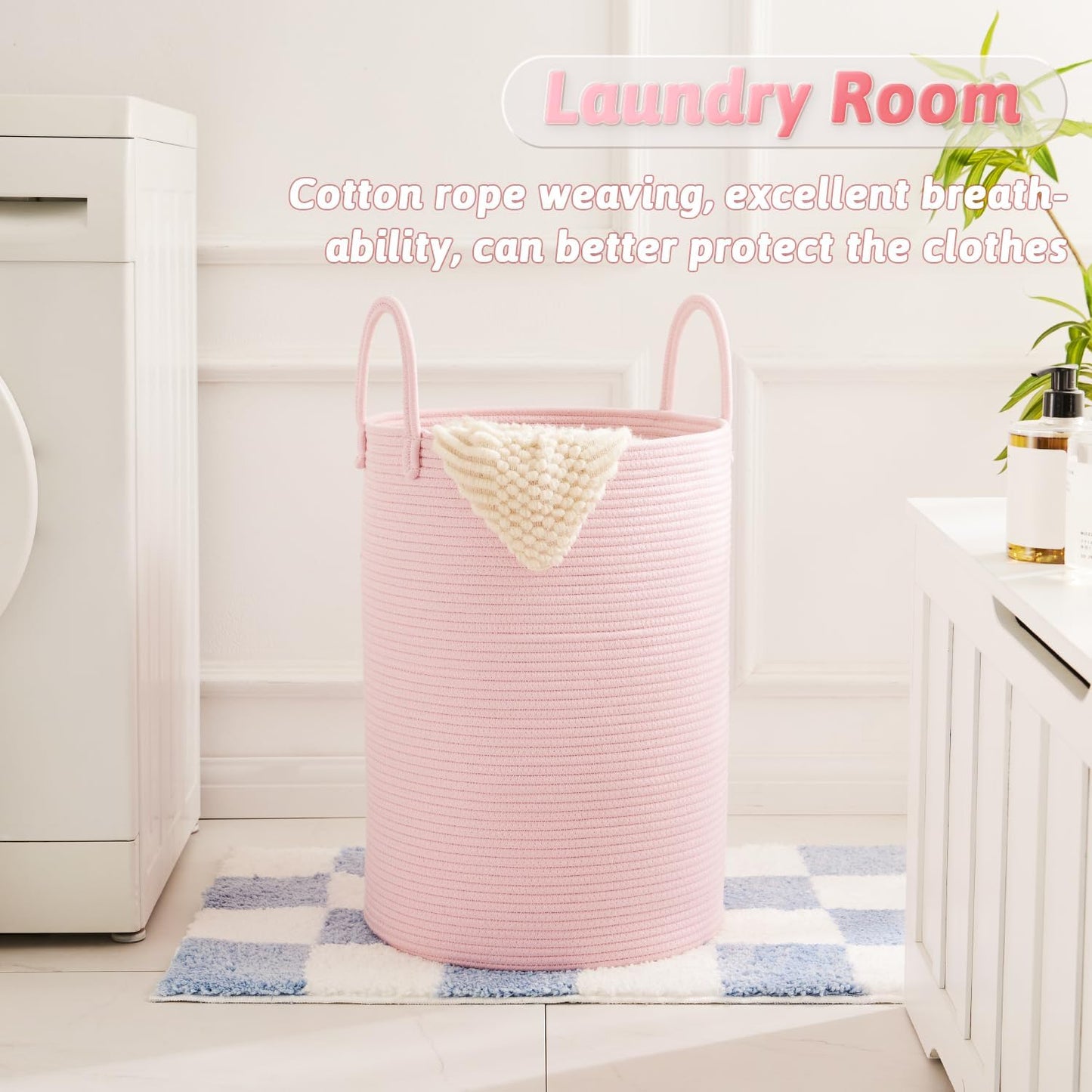 Laundry Basket,Woven Cotton Rope Laundry Hamper,40L for Decorative Storage of Dirty Clothes,Toys and Blankets in Bathroom,Baby Room and Living Room