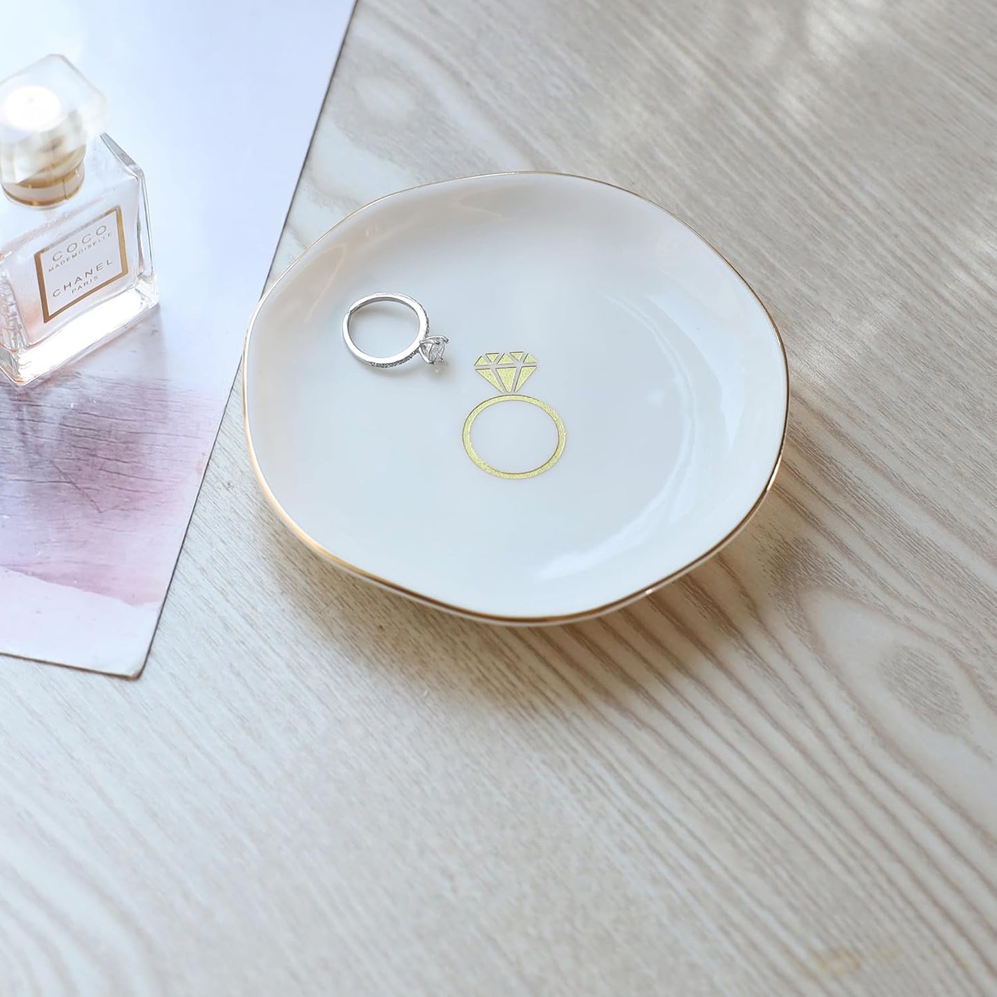 HOME SMILE Ring Dish Printed Ring，Engagement Engaged Wedding Bridal Gifts for Newly Engaged Friend,Daughter, Sister,Newlyweds,BFF
