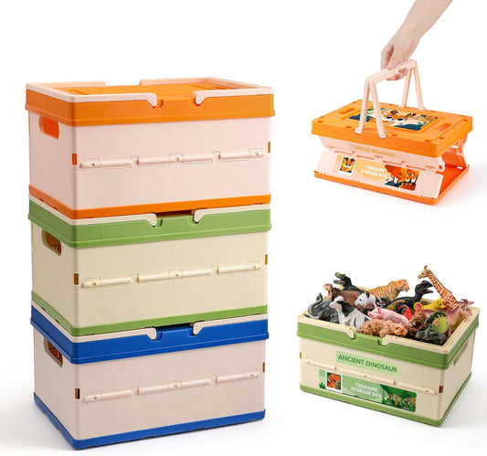 FRUSE 3 Pack Toy Storage Box,Toy Organizers and Storage with Lid, Kids Toy Box with Handle,Stackable Storage Bins for Kids, Boys, Girls, Nursery,Playroom,Bedrooms,Living Rooms, 11.8"x8.3"x18.9"