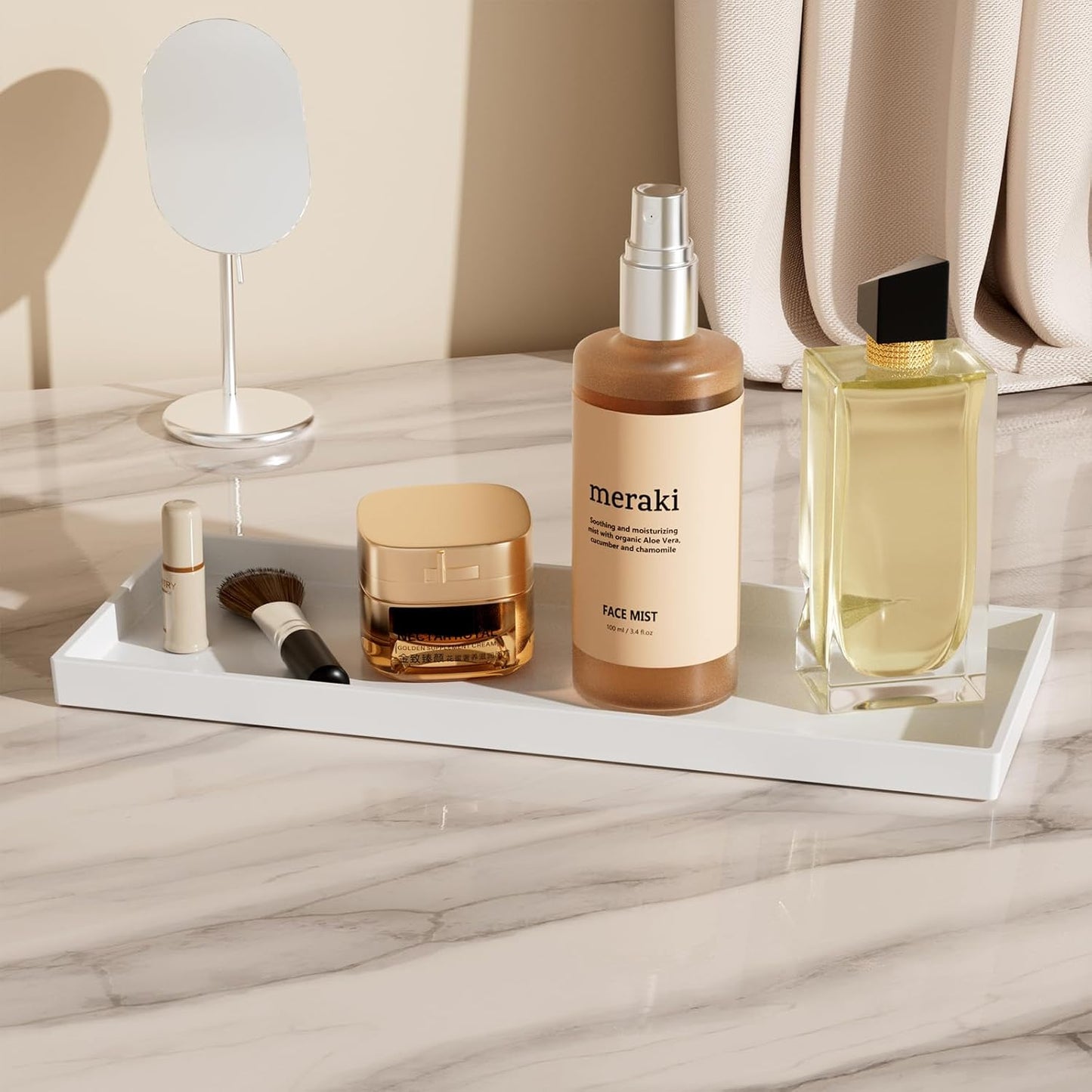 Vanity and Bathroom Tray, 15" ABS Countertop Organizer,Waterproof Vanity Tray for Toilet Tank,Perfume,Soap,Keys,Bathroom Accessories,Kitchen and Bath Trays,Non Slip Small Trays,White,2 Pack