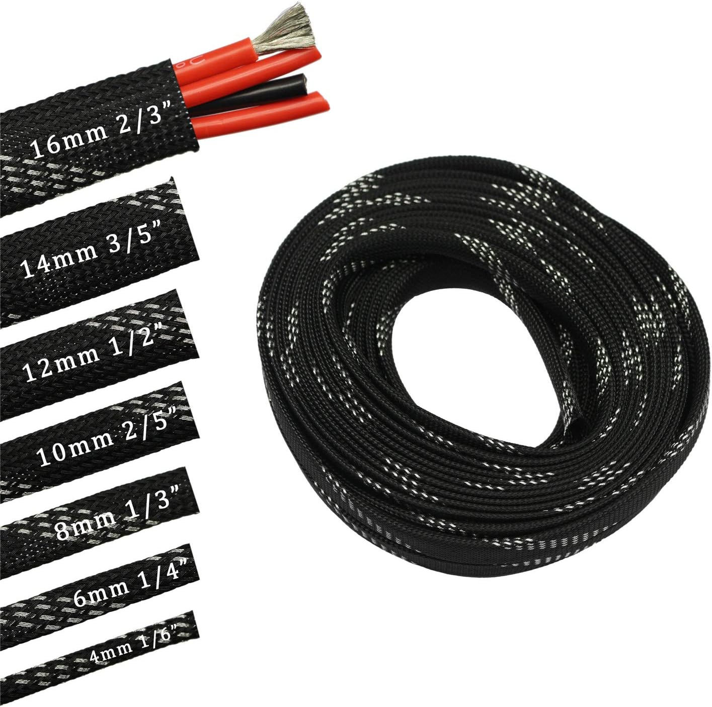 30ft PET Expandable Sleeving Wire Cable Sleeve (2/3", Silver&Black)