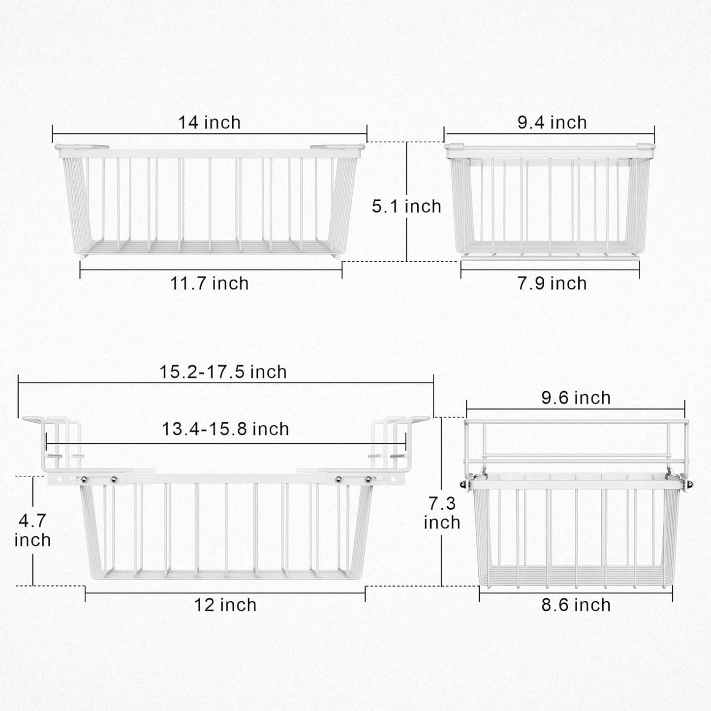 iSPECLE Deep Freezer Organizer Bins - 15.2"~17.5" Freezer Baskets for Chest Freezer, 5 Cu.FT Deep Chest Freezer Organizer Bins, 1 Expandable Hanging Basket and 3 Pack Stackable Bins, 4 Pack White