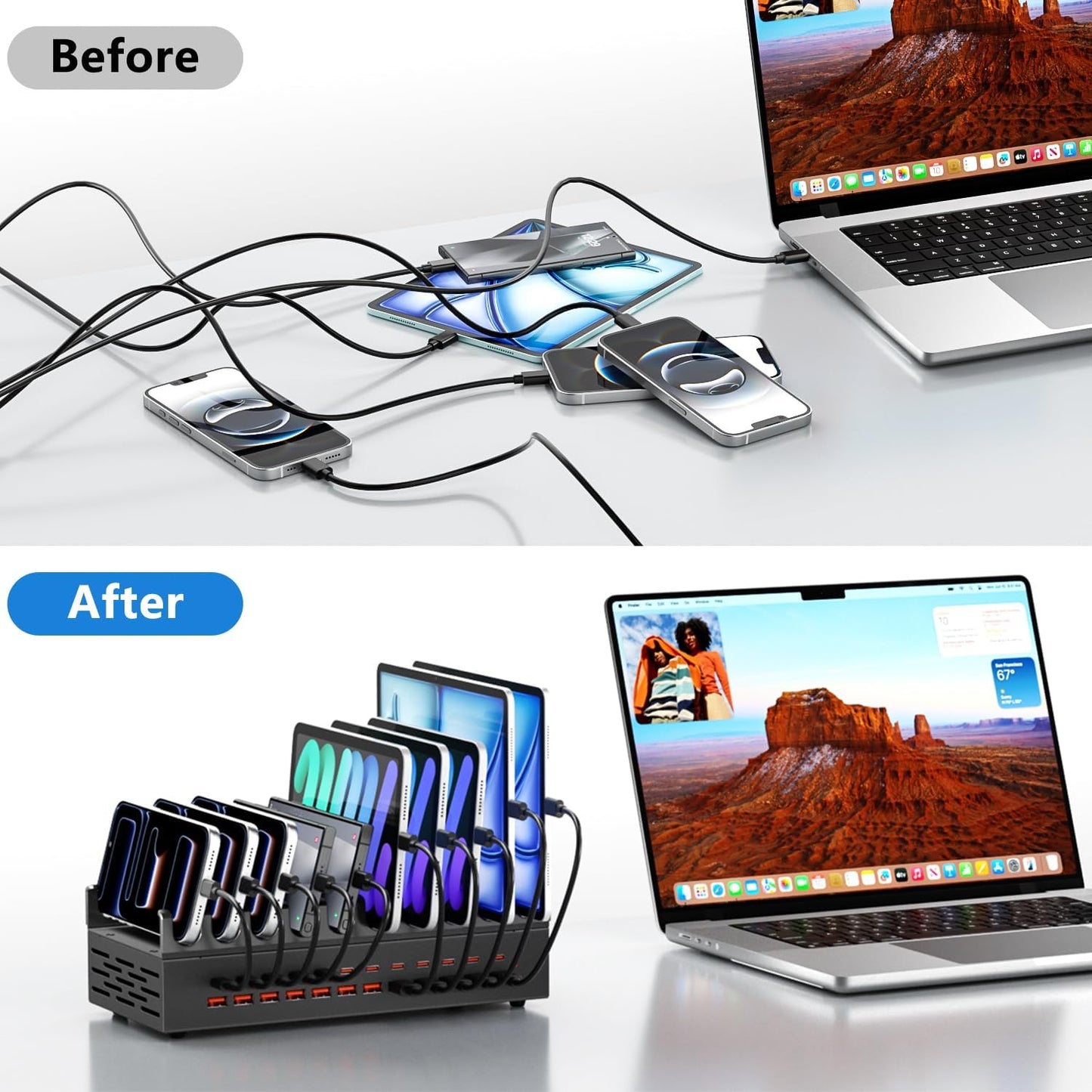 300W Charging Station with 24 Ports,USB Fast Charger for Multiple Devices,Multi Charger Station Organizer Compatible with Smart Power Delivery,Phone,Tablet,Charging Station for Home,Office,School
