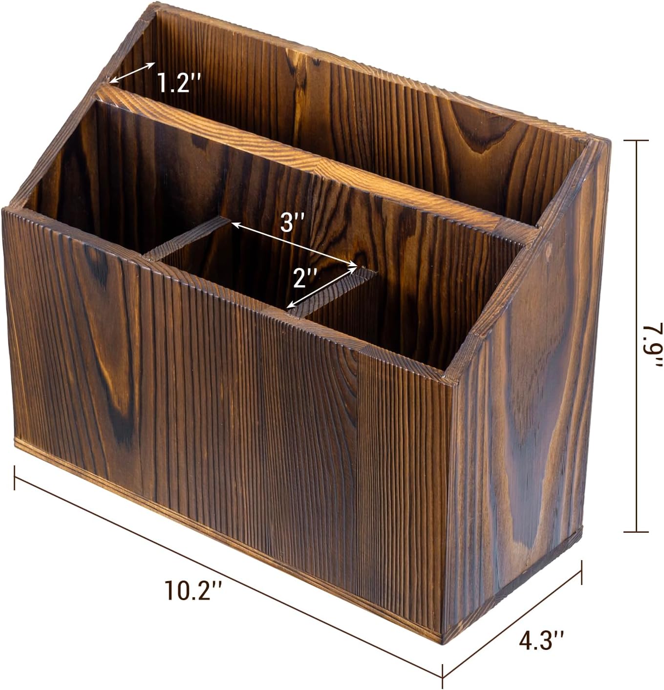 MyGift Rustic Solid Wood Remote Control Holder Caddy – Tabletop Organizer with Magazine Storage Slot for Living Room or Office
