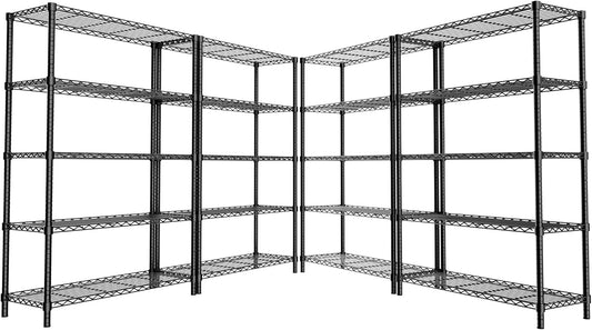 Storage Shelves Heavy Duty, 4 PCS 36" L x 14" W x 72" H Garage Wire Shelving Unit Loads 1750LBS, 5-Tier Adjustable Metal Industrial Utility Shelf Rack for Kitchen, Laundry Room, Warehouse, Basement