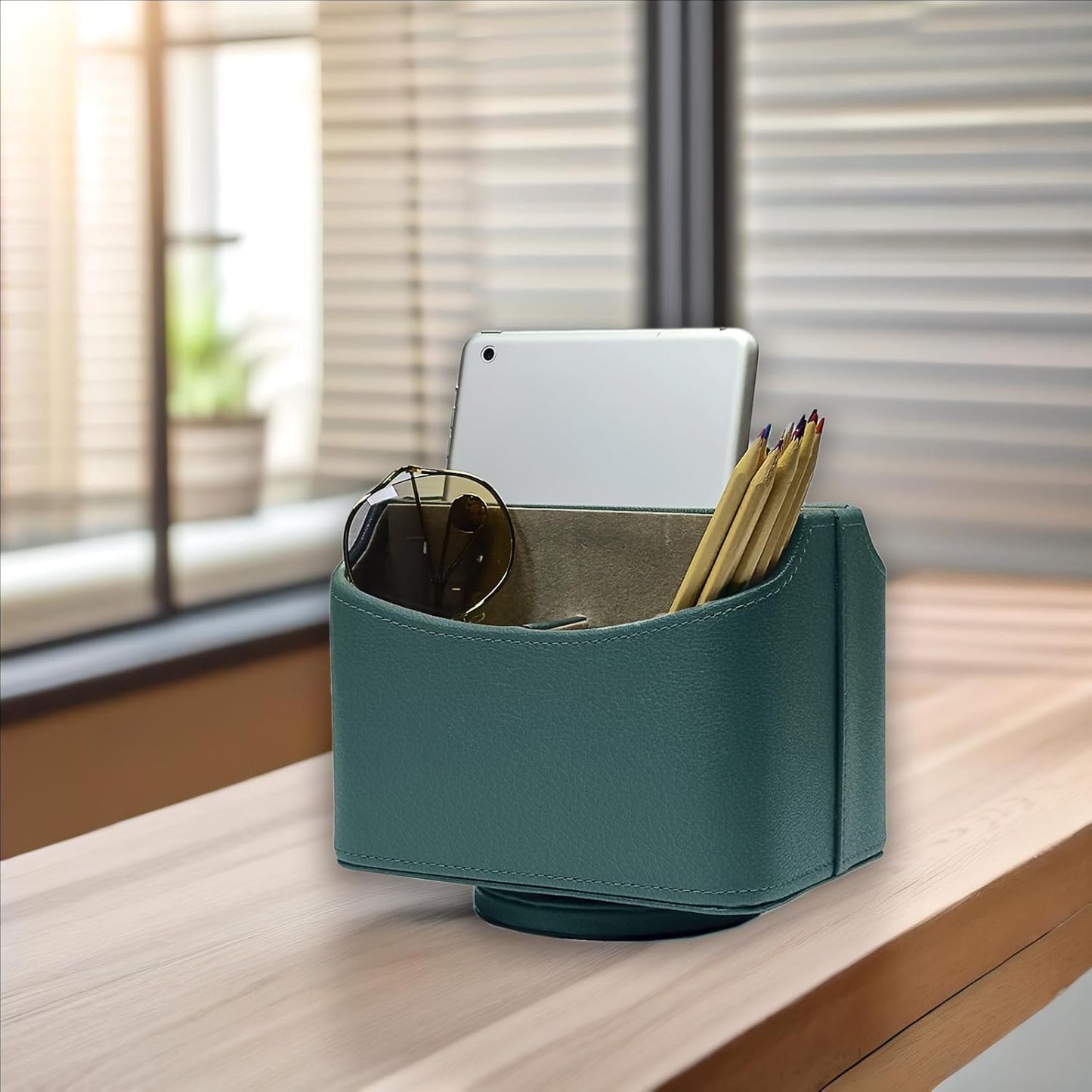 UnionBasic Rotating Desk Organizer, 360 Degree Desk Spinning Caddy, Desktop TV Guide/Mail/Media/Remote Controller Holder Organizer, Lychee Dark Ivy