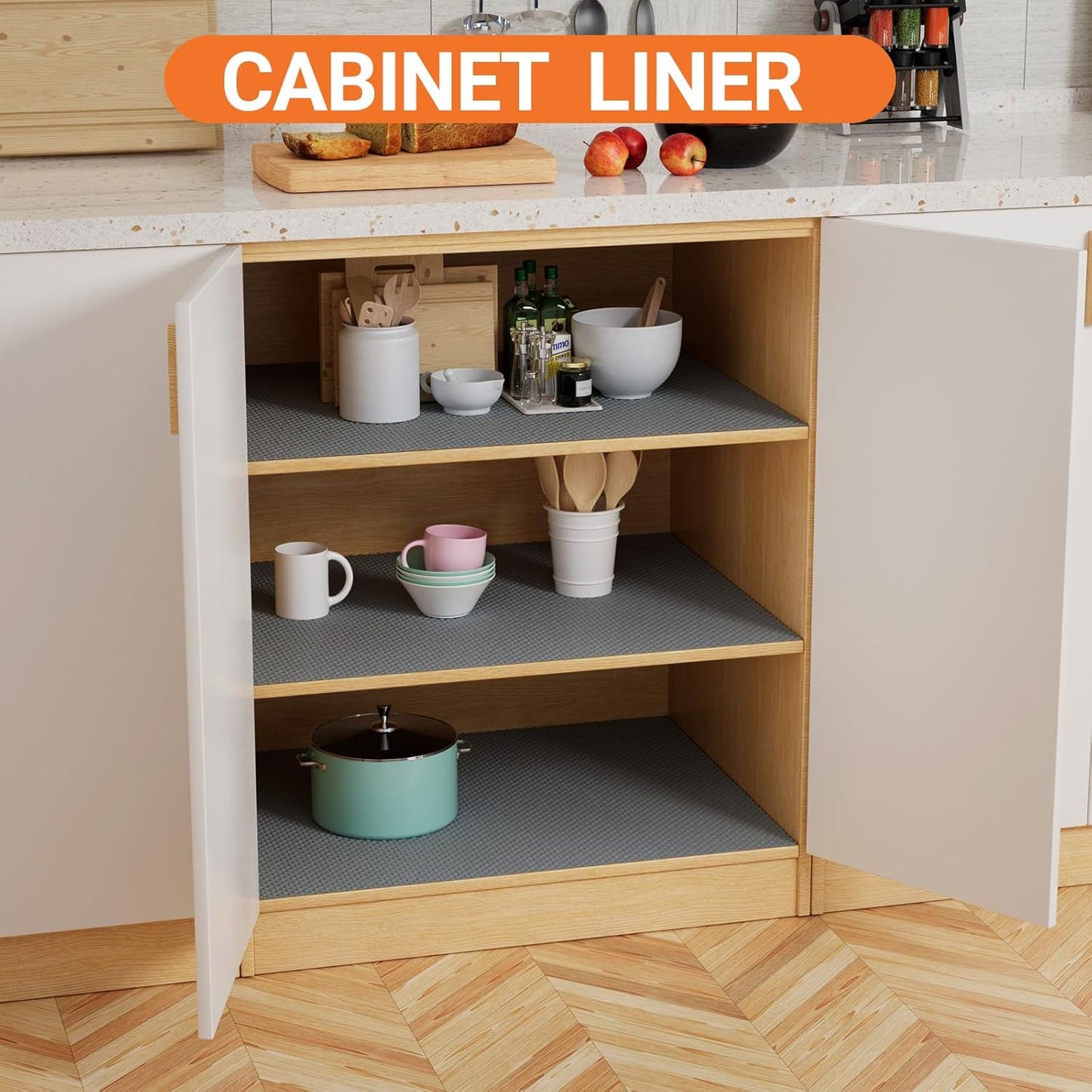 FLPMIX Shelf Liner for Kitchen Cabinets 12 inch Wide - Easy to Cut Drawer Mat Dark Grey, 12" x 120 Inch, Waterproof Non-Adhesive Pantry Cabinet Liner