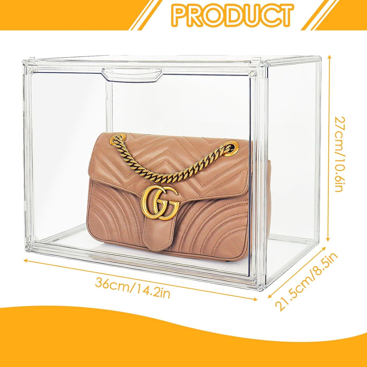 3Pack Purse Organizer for Closet Clear Acrylic Display Case Handbag Storage Organizer Box with Magnetic Door Stackable Storage Bins with Dustproof Lid for Book Toys Shoes Cosmetic Collectibles
