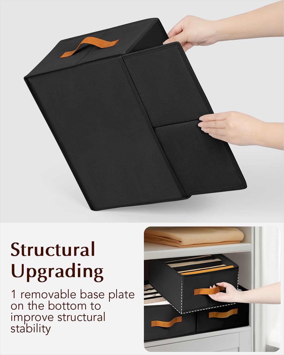 Clothes Organizers and Storage - 4/5/7 Grids Fabric Jeans Organizer with Handles, Foldable Closet Organizers Dividers, Wardrobe organizer for Pant, Sweater, T-shirt, Scarf, 3 Pack, Black