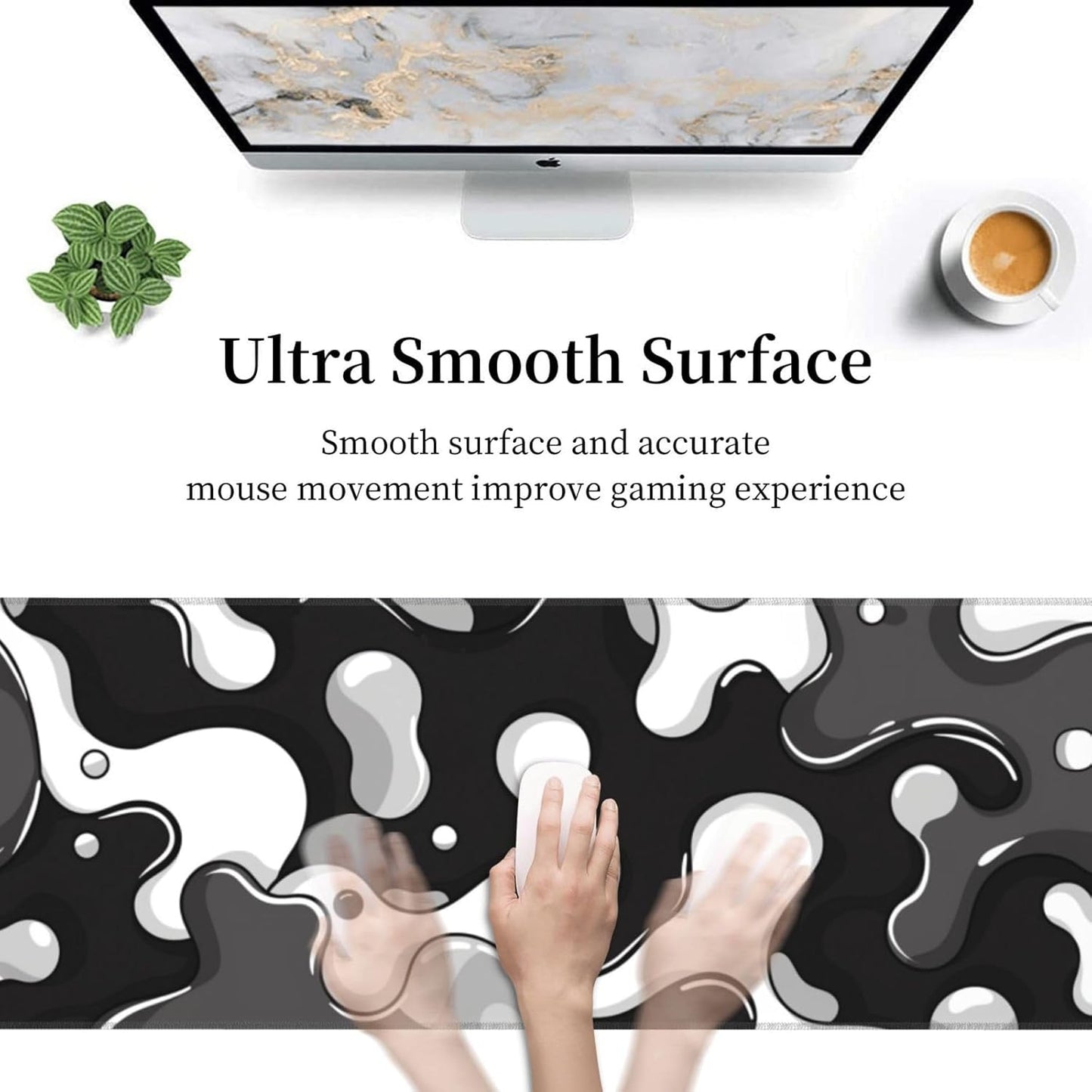 Black and White Gaming Mouse Pad, Large Mouse Pad for Desk Mat XXL XL Mousepad, Big Keyboard Pad Office Desk Accessories Decor