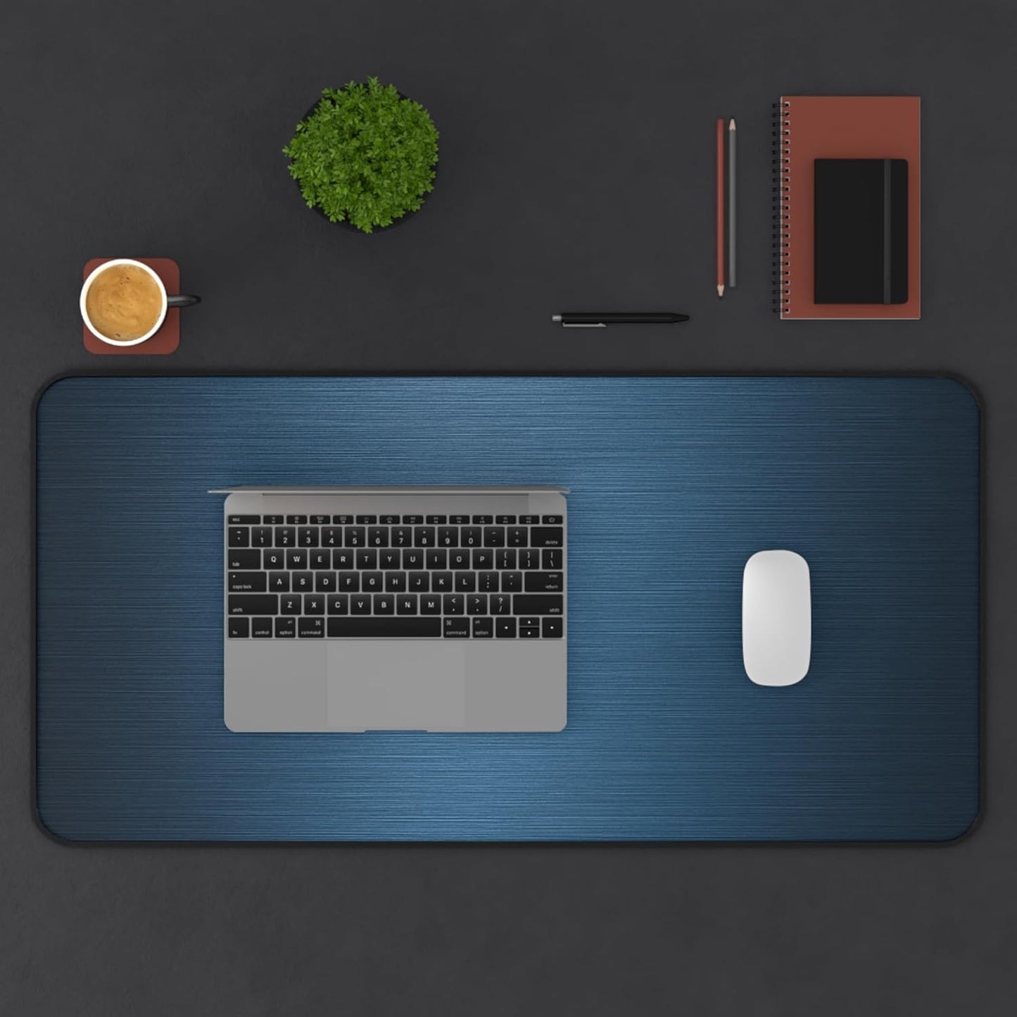 Brushed Metal Texture Desk Mat - Extended Mouse Pad & Desk Pad, Neoprene Surface, Non-Slip Rubber Base, Stitched Edges, Desk Protector for Keyboard & Mouse, Sizes 12x18/12x22/16x32 (Blue, 16x32)