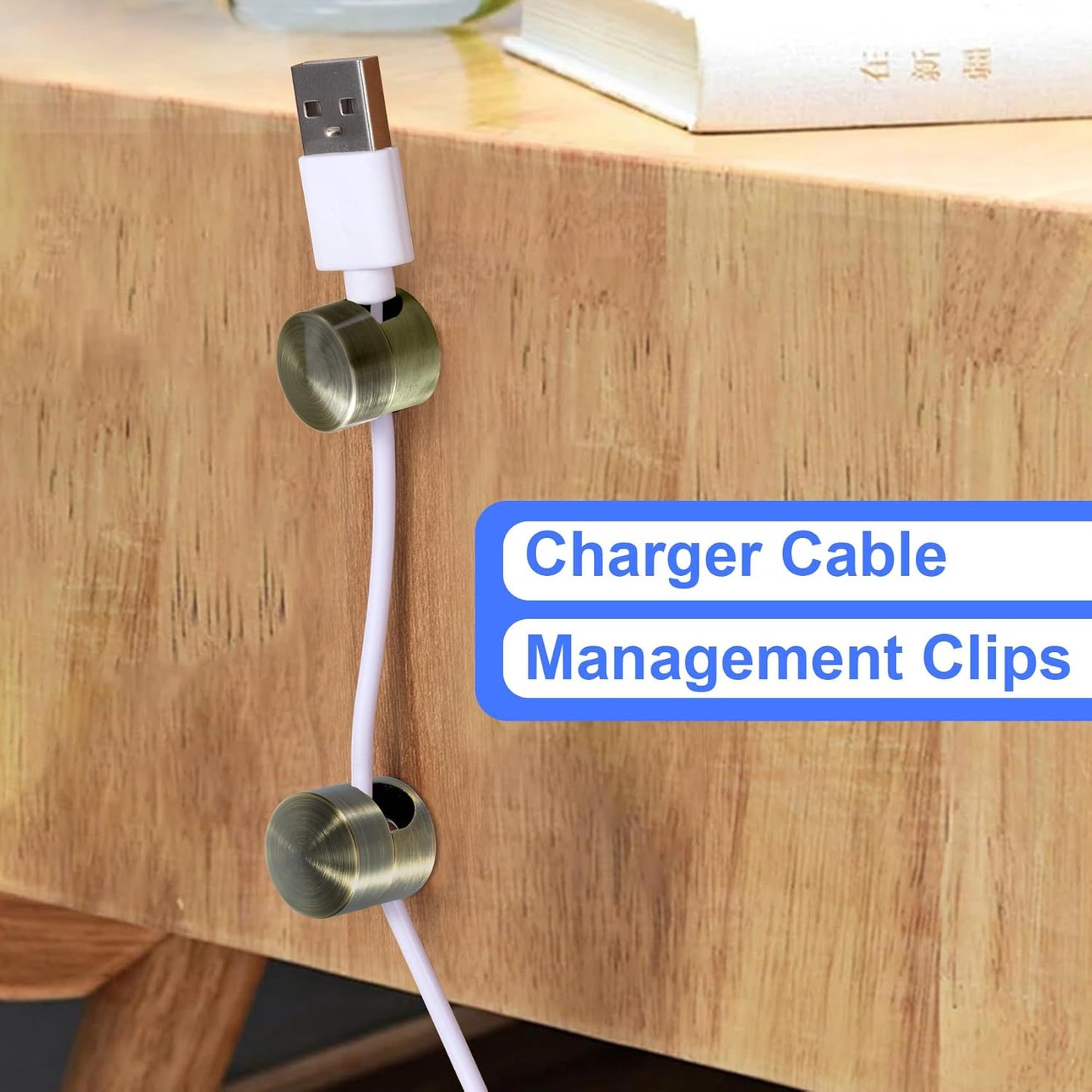6 Sets Charger Holders for Cords, Antique Copper Color Adjustable Cable Anchor Holders, Adhesive Metal Cord Clips, Cable Management Wire Organizers for Desk, Office, Nightstand