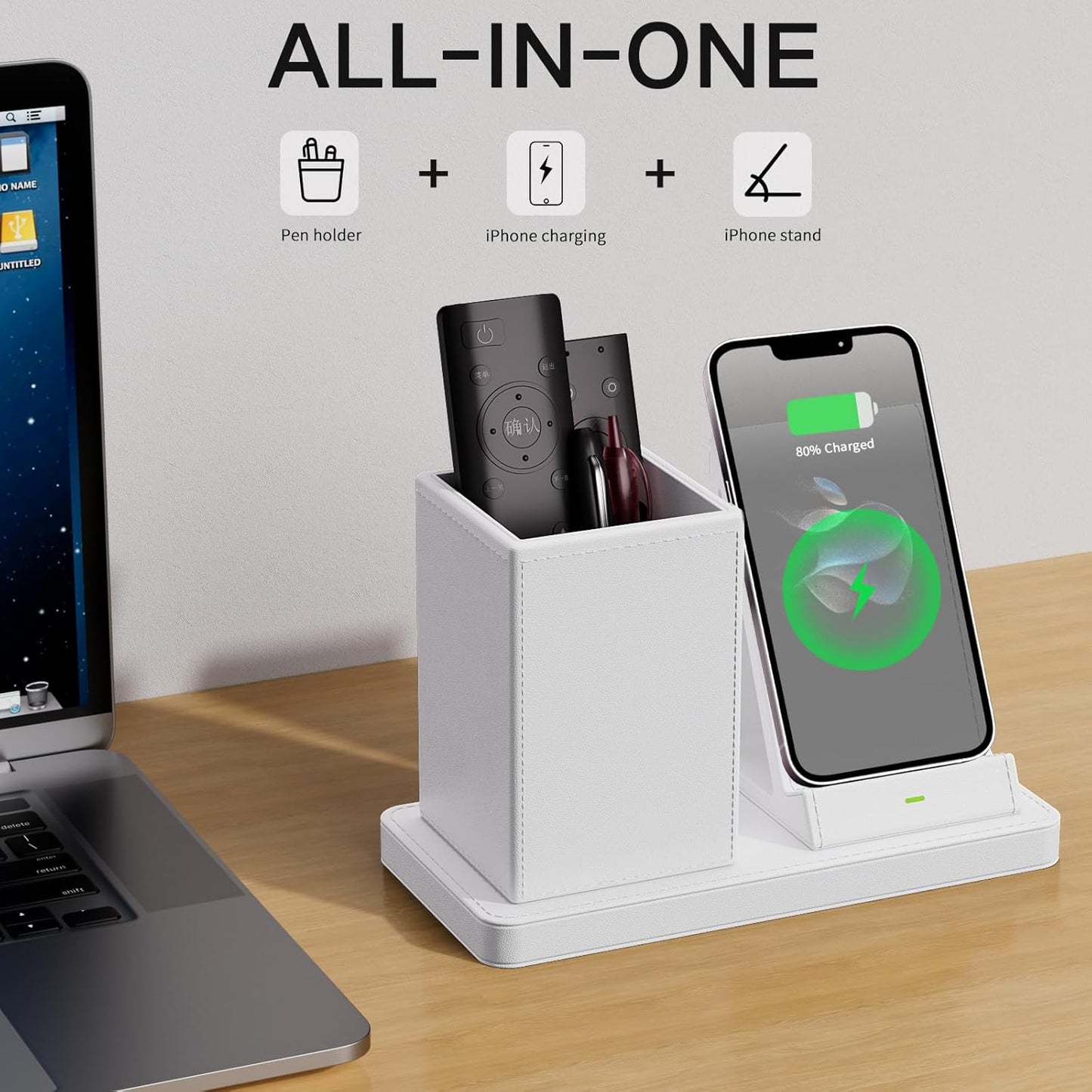 Desk Organizer with Phone Holder,White Multi-Functional Pencil Holder for Desk, Desk Organizers and Accessories for Office Art Supplies,Desk Phone Stand Charger for Desktop/Counter