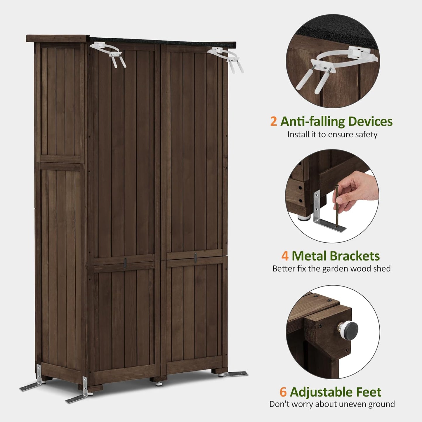 MCombo Outdoor Storage Cabinet, Garden Storage Shed, Outside Vertical Shed with Lockers, Outdoor 63 Inches Wood Tall Cabinet for Yard and Patio 0870 (Brown)