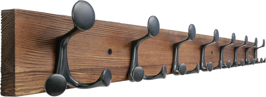 SKOLOO 43-Inch Wood Coat Rack Wall Mount with 8 Triple Hooks - Ideal for Family Entrances, Classrooms, and Pet Supplies Storage - Perfect Coat Hooks for Wall,Charred Golden Brown