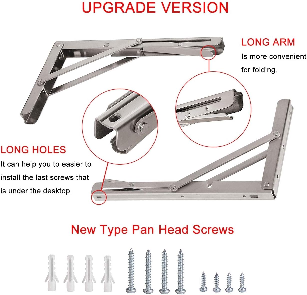 YUMORE Folding Shelf Brackets 20", Max Load: 330lb Heavy Duty Stainless Steel Collapsible Shelf Bracket for Table Work Bench, Space Saving DIY Bracket, Pack of 2