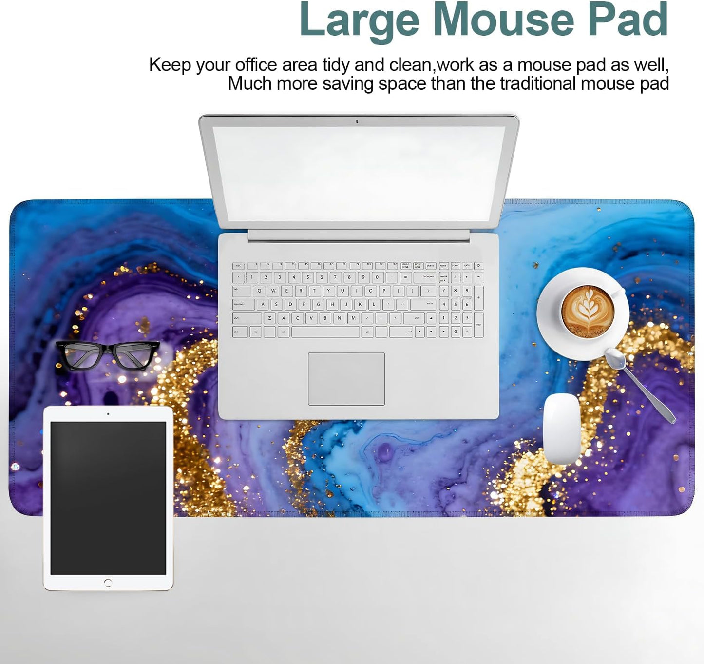 Blue and Gold Stripes Gaming Mouse Pad 35.4"x15.7"Desk Mat Anti-Slip Rubber Base & Durable Stitched Edges for Gamers Smooth Mouse Writing Surface for Desk Office/Home