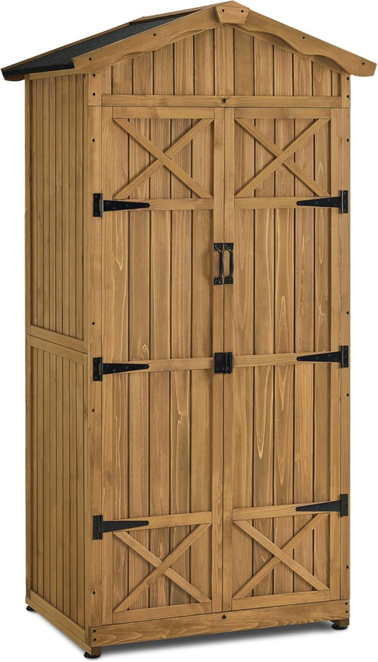 Macrout Outdoor Storage Cabinet, 75 Inches Lockable Wooden Storage Shed with Removable Shelves, Tall Tool Shed with for Yard Patio Lawn, 1165