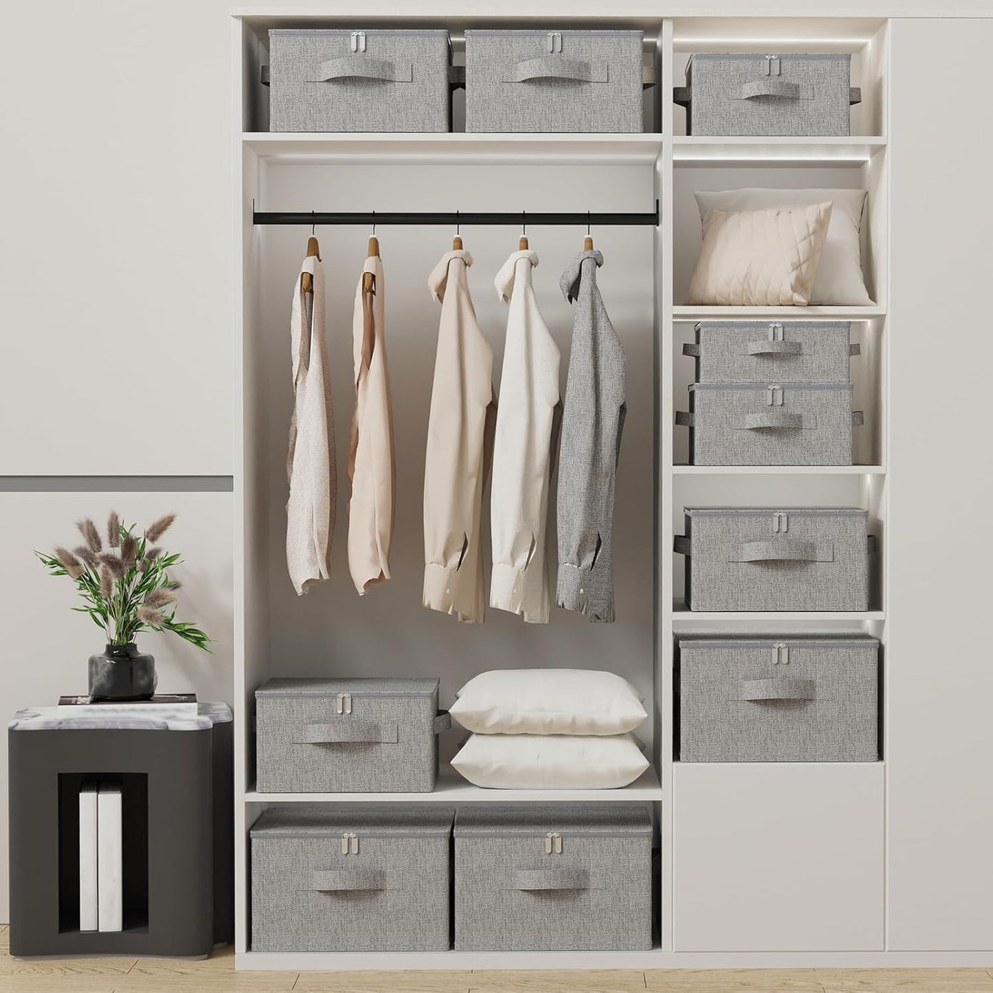 Underbed Storage Box, Foldable Cube Baskets with Lid, Bins for Organizing Clothes, Shoes, Blankets, Pillows, 19.6x15.7x11.8Inches, Grey, 2 Pack